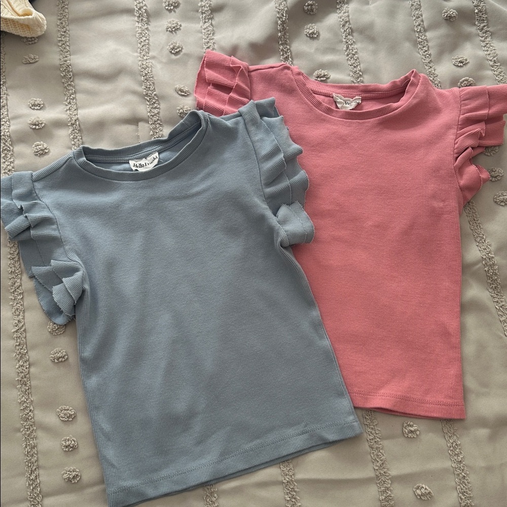 Ruffle Sleeve T-Shirts in Blue and Pink